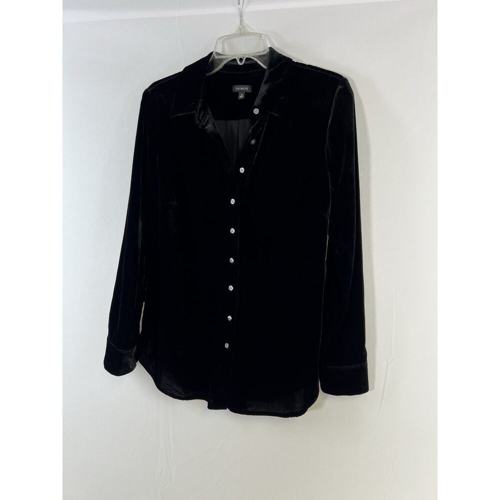 Talbots Vintage Velvet Silk Button Up Long Sleeve Shirt Womens Size S Black - Picture 4 of 8